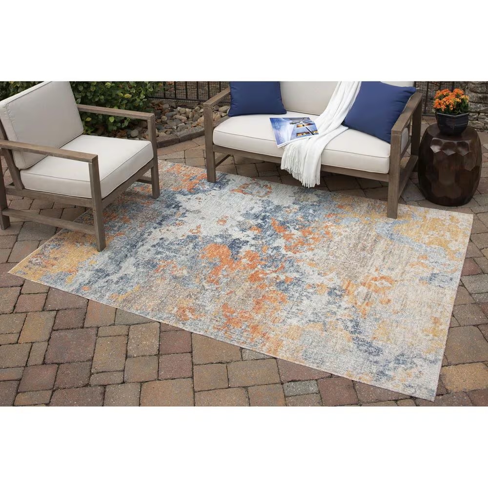 Ashley Wraylen 7'10" x 10' Orange, Blue and Gray Indoor/Outdoor Area Rug