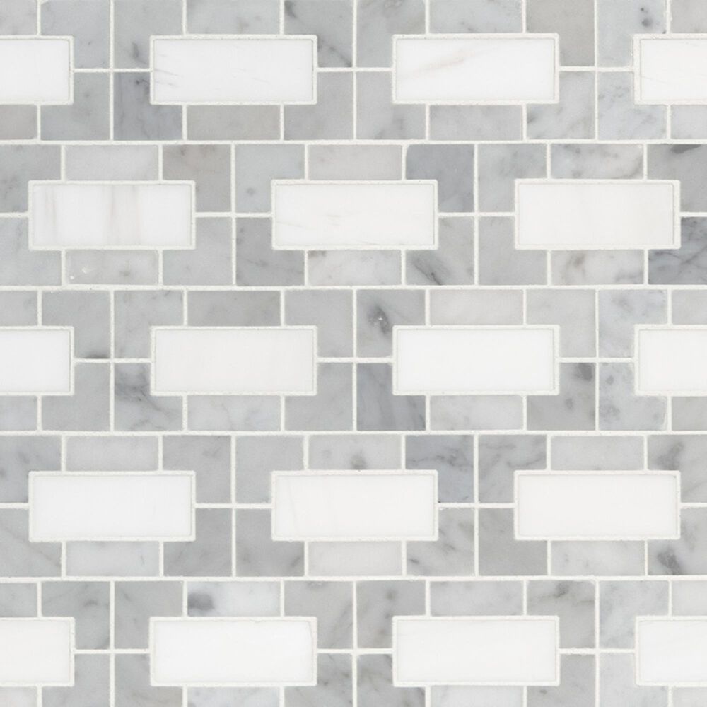MS International Bianco Dolomite Lynx White and Gray 12" x 12" Mosaic Sheet