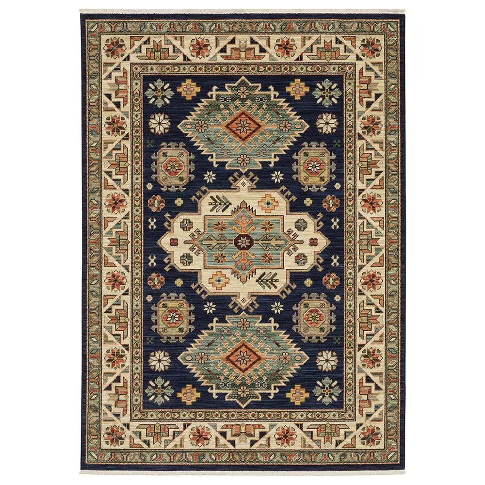 Oriental Weavers Lilihan Medallion Border 5'3" x 7'6" Navy Area Rug
