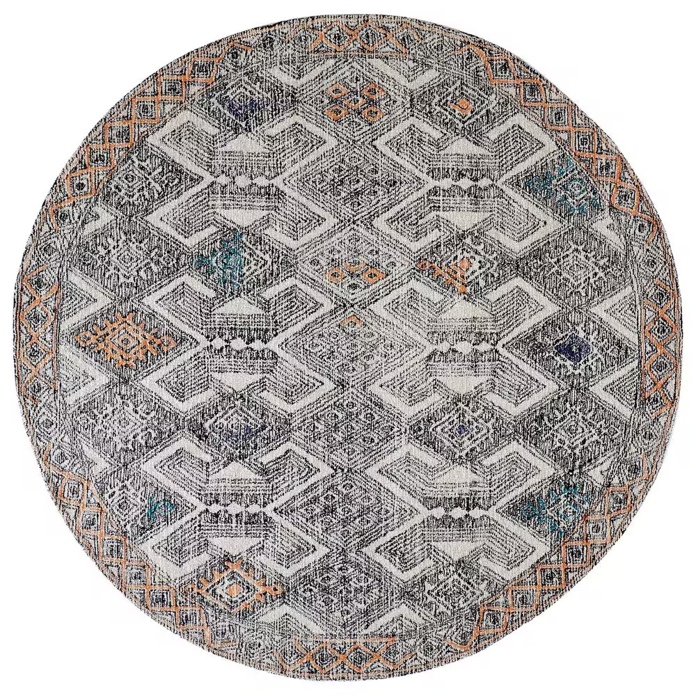Feizy Arazad 8' Round Black and Tangerine Area Rug