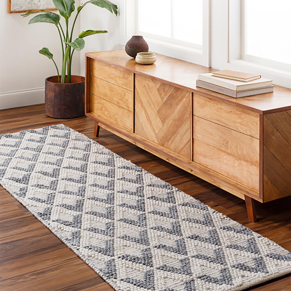 Surya Daffodil Geometric 2'6" x 8' Light Grey and Natural Runner
