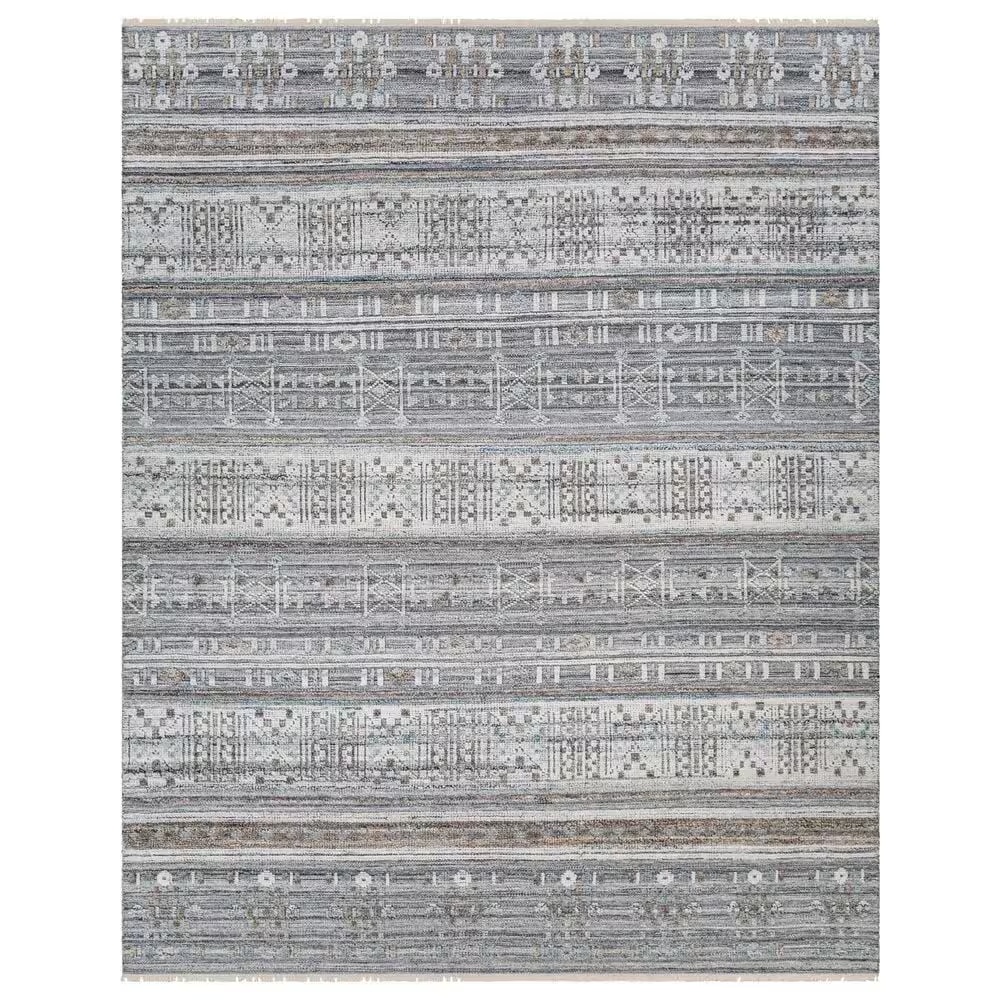 Surya Pompei White, Black, Metallic Silver, Medium Gray, Light Gray, Brown and Sky Blue 10' x 14' Area Rug