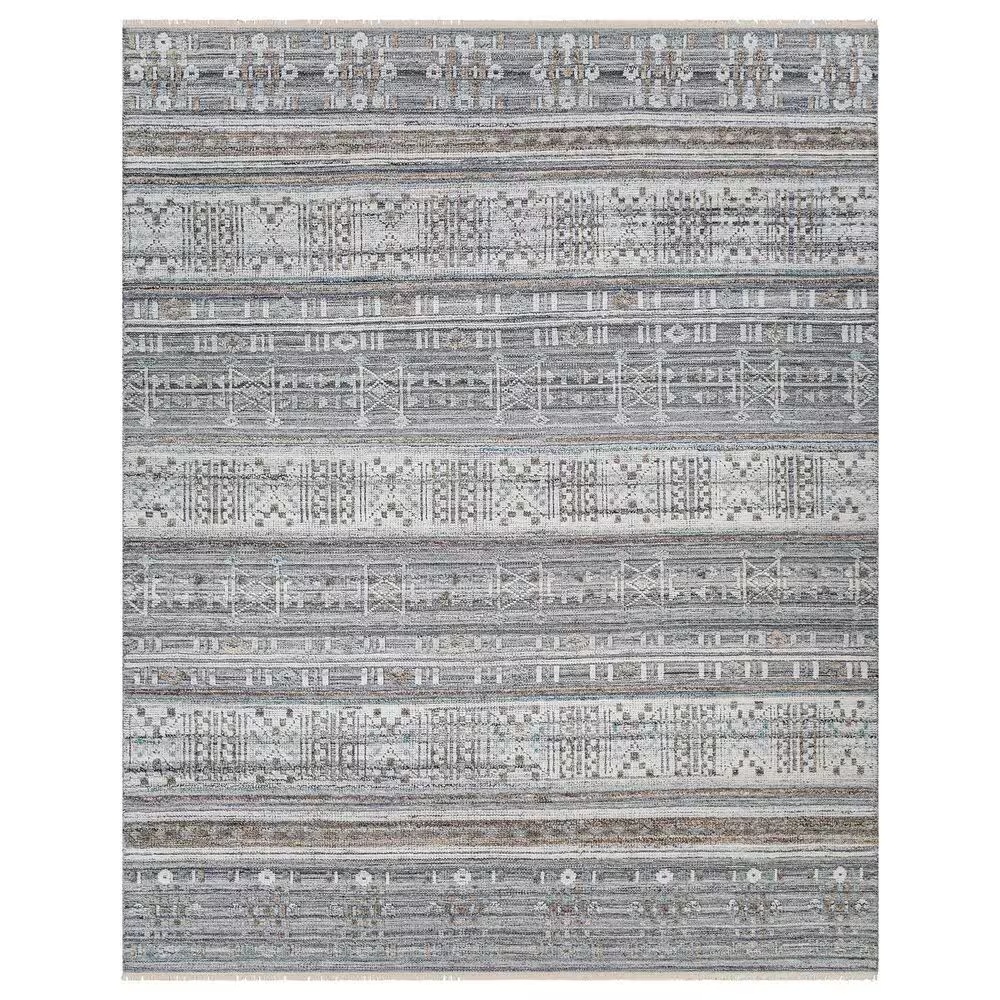 Surya Pompei 2'6" x 8' White, Black, Metallic Silver, Gray, Brown and Sky Blue Runner