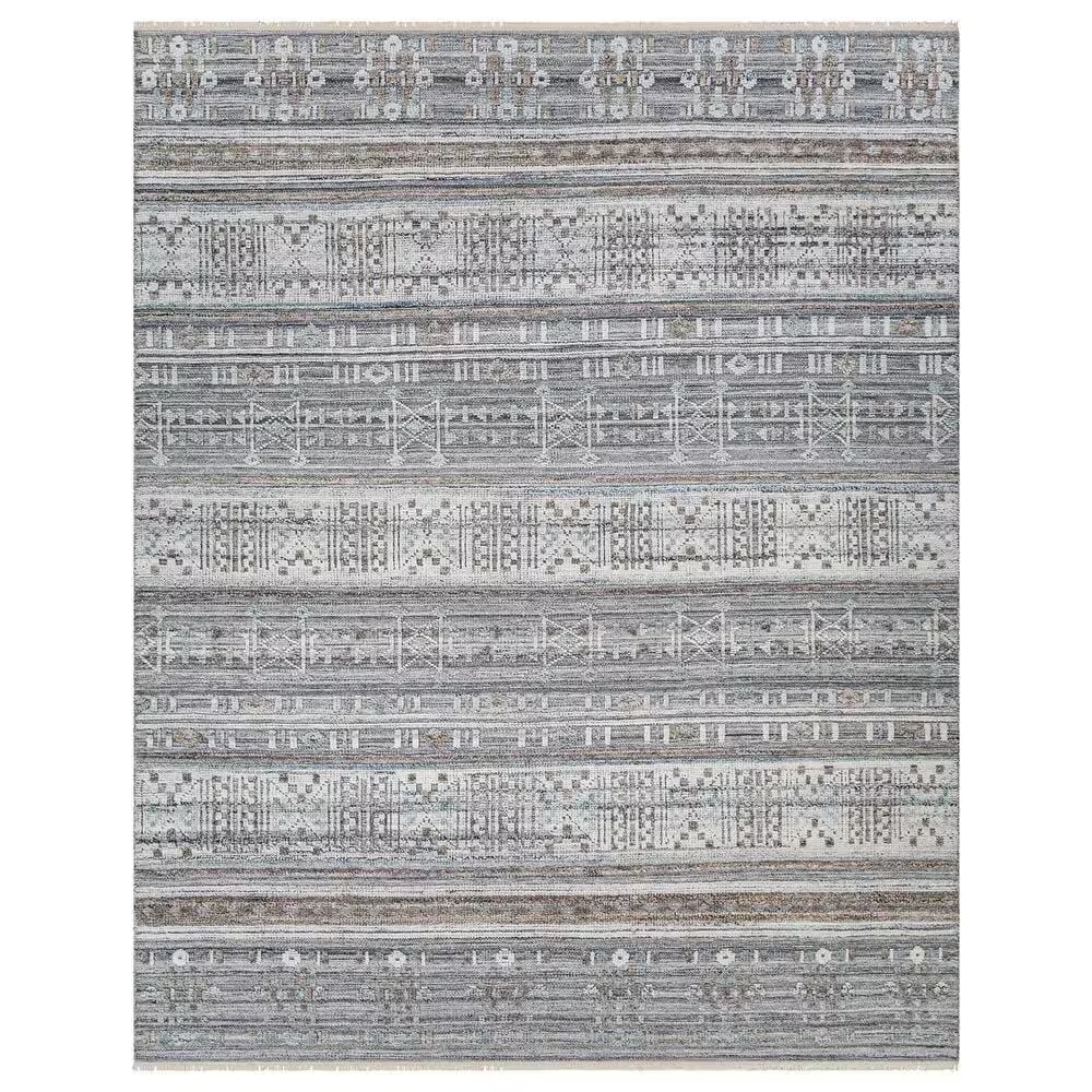 Surya Pompei 9' x 12' White, Black, Metallic Silver, Gray, Brown and Sky Blue Area Rug