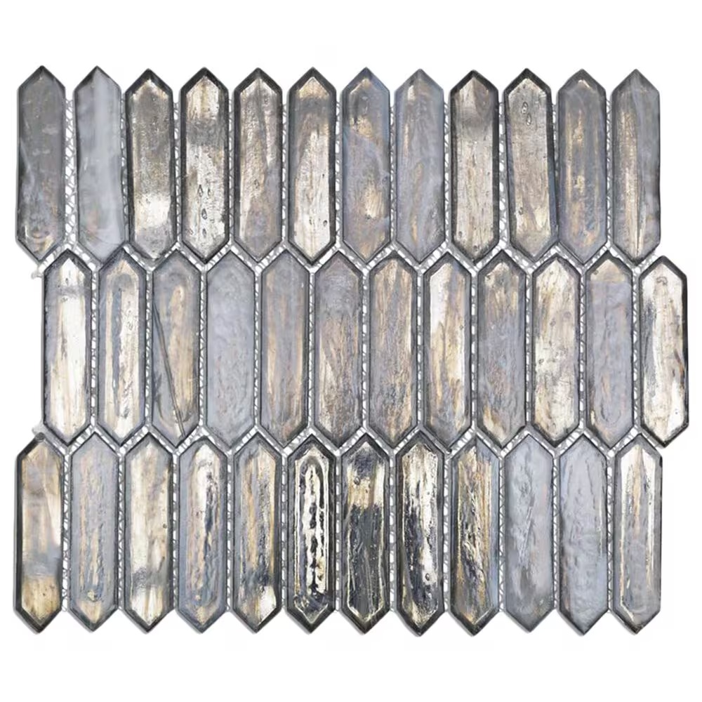 Soho Studio Artemis Silver Haze 3" x 1" Hexagon on 12" x 10" Glass Mosaic Sheet
