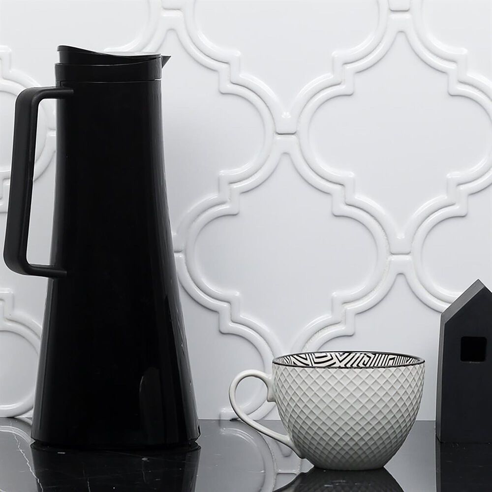 Soho Studio Terra Ignis Relief Lantern Blanco 6.25" x 7.25" Ceramic Tile