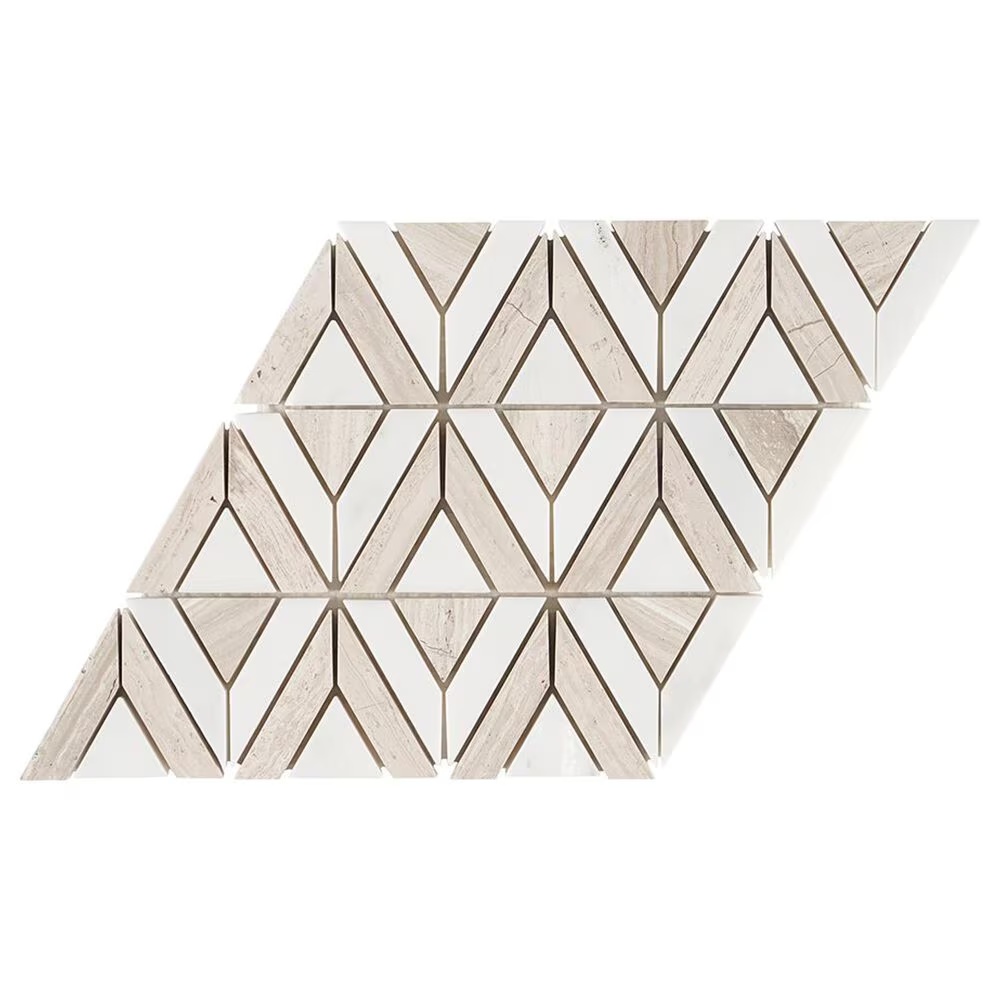 Soho Studio Avant Garde Asian Statuary and Wooden Beige 7" x 8" Triangle on Marble Mosaic Sheet