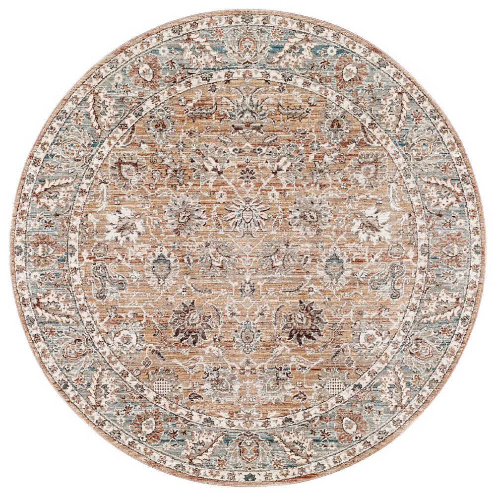 Surya Carlisle Oriental 5'3" Round Mauve, Pale Blue, Ivory, Light Gray, Brick Red, Dusty Sage and Medium Brown Area Rug