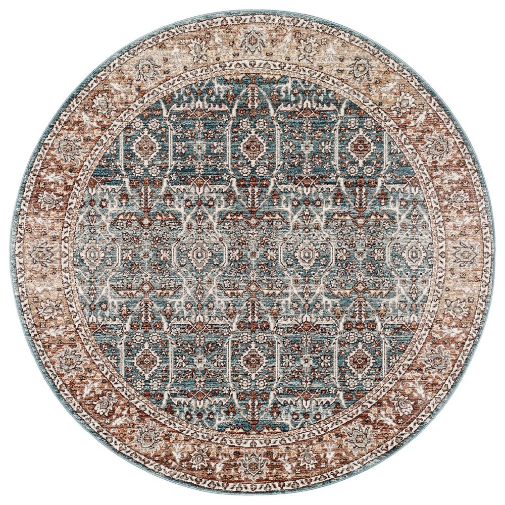 Surya Carlisle Oriental 5'3" Round Pale Blue, Dusty Pink, Medium Brown, Cream and Charcoal Area Rug
