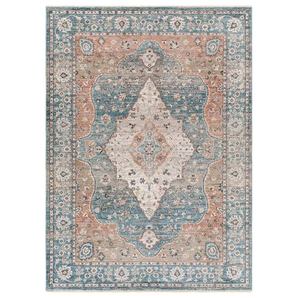 Surya Carlisle Oriental 3'11" x 5'11" Dark Blue, Light Sage, Dusty Pink, Cream and Medium Brown Area Rug