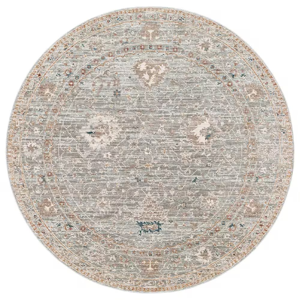 Surya Carlisle 5'3" Round Seafoam, Blue, Dusty Sage, Dusty Pink, Ivory and Medium Brown Area Rug