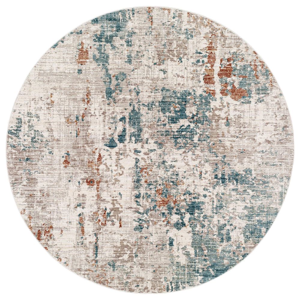 Surya Carlisle 5'3" Round Pale Blue, Dusty Pink, Medium Brown, Cream and Charcoal Area Rug