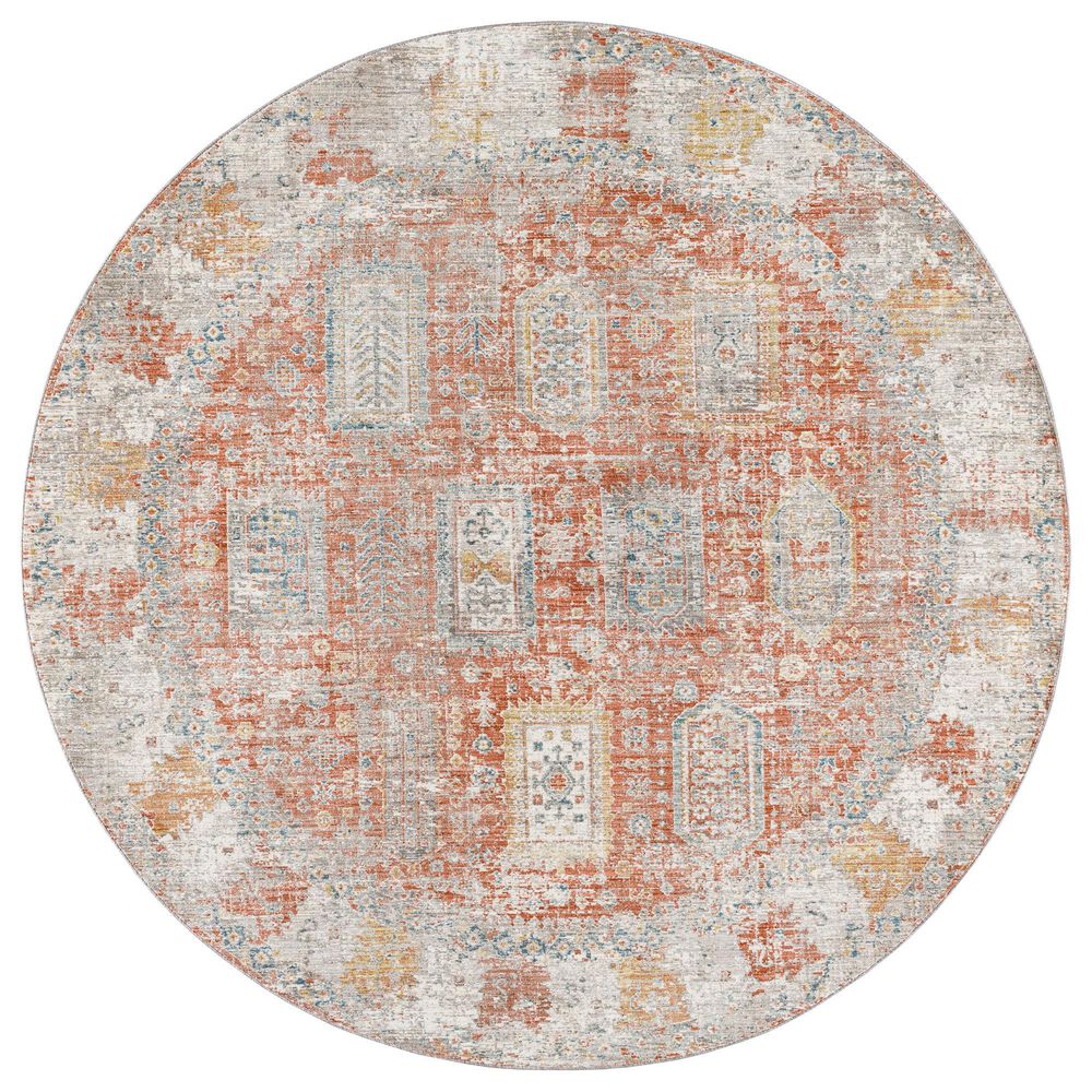 Surya Carlisle CSI2314 5'3" Round Brick Red, Off-White, Medium Gray, Olive, Dark Blue and Dark Brown Area Rug