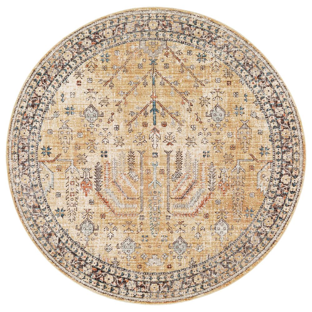 Surya Carlisle 5'3" Round Olive, Medium Gray, Off-White, Dark Brown, Dark Blue and Sage Area Rug