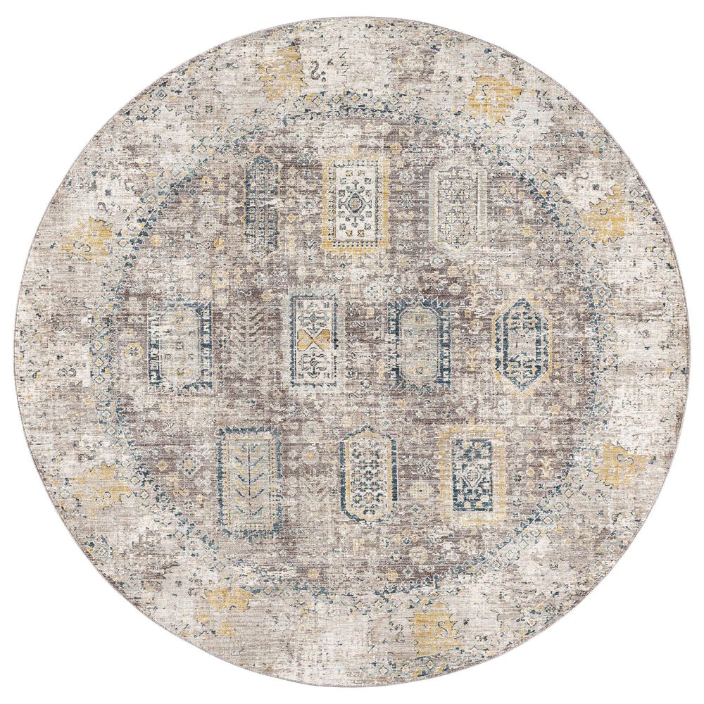 Surya Carlisle CSI2318 5'3" Round Dark Brown, Medium Gray, Off-White, Olive and Dark Blue Area Rug