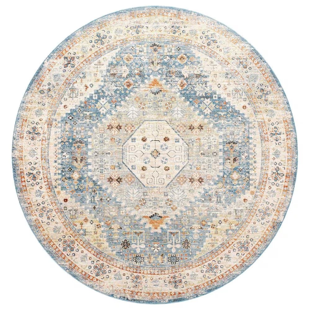 Surya Chicago CHG2309 6'7" Round Blue, Light Beige, Mustard, Slate, Burnt Orange, Light Grey Area Rug