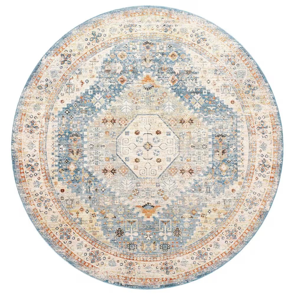 Surya Chicago CHG2309 7'10" Round Blue, Light Beige, Mustard, Slate, Burnt Orange, Light Grey Area Rug