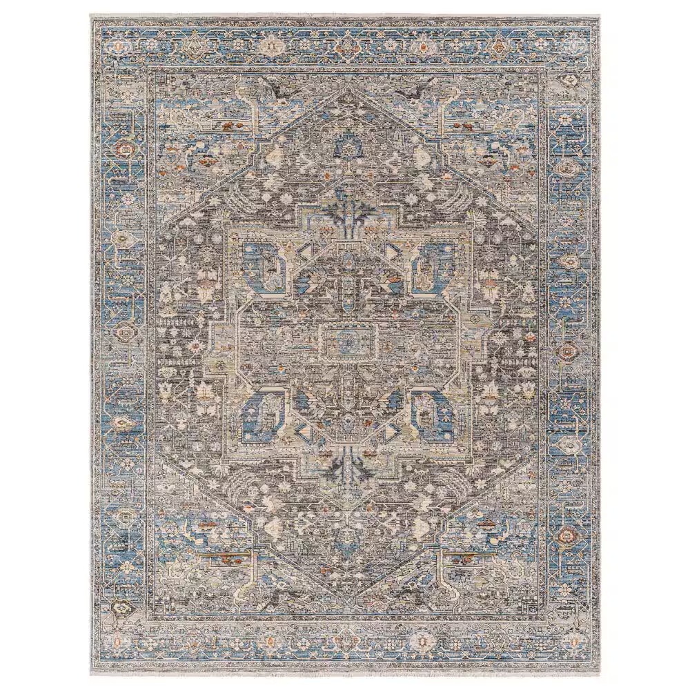 Surya Chicago CHG2313 6'7" Round Slate, Black, Light Beige, Charcoal, Blue, Grey Area Rug