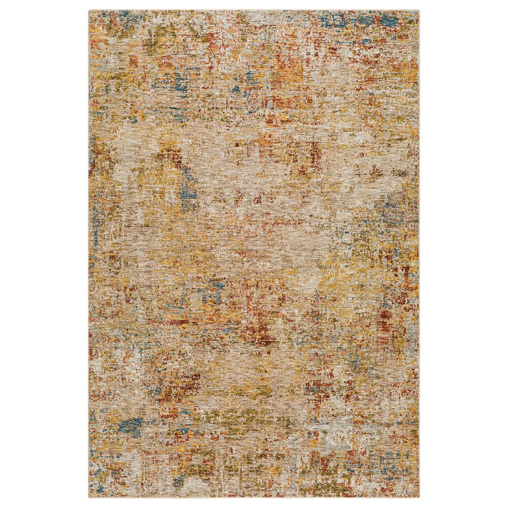Surya Mona Lisa Abstract 6'7" Round Tan, Mustard, Olive, Sage, Brick Red, Dark Blue and Burgundy Area Rug