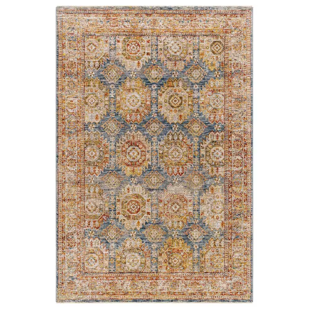 Surya Mona Lisa 5'3" Round Tan, Dark Blue, Mustard, Brick Red, Olive, Sage and Burgundy Area Rug