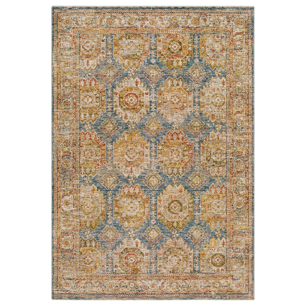 Surya Mona Lisa 6'7" Round Tan, Dark Blue, Mustard, Brick Red, Olive, Sage and Burgundy Area Rug