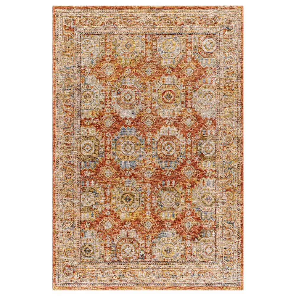 Surya Mona Lisa 2'7" x 7'3" Brick Red, Mustard, Tan, Sage, Dark Blue, Olive and Burgundy Runner
