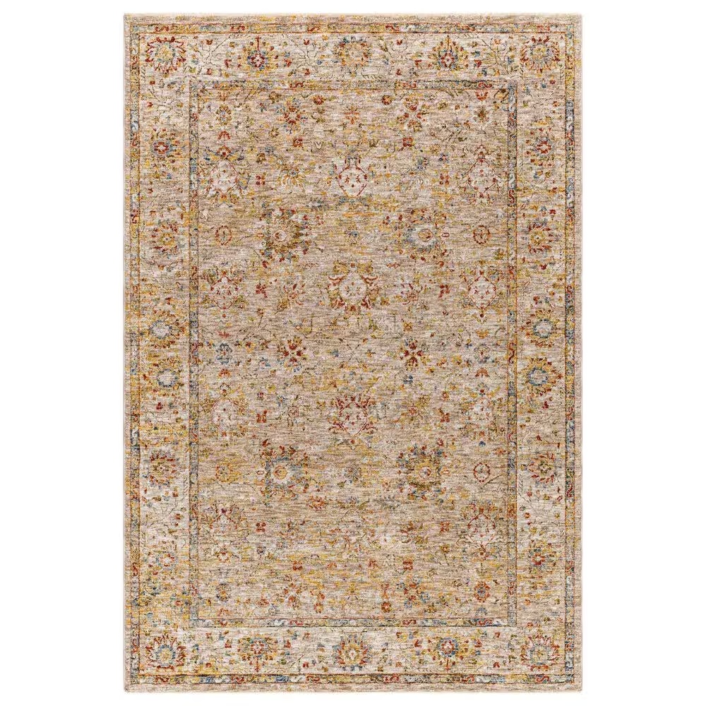 Surya Mona Lisa 5'3" Round Tan, Mustard, Olive, Sage, Brick Red, Dark Blue and Burgundy Area Rug