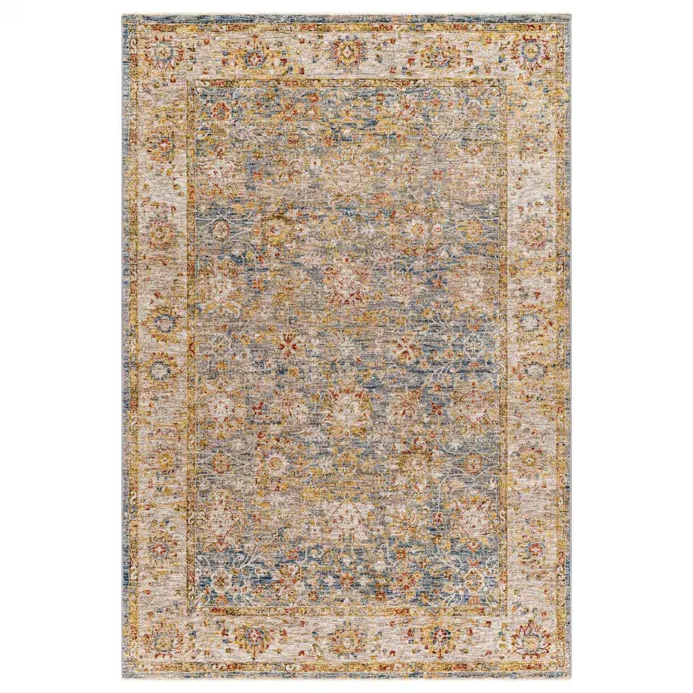 Surya Mona Lisa 7'10" Round Tan, Light Sage, Dark Blue, Mustard, Olive, Sage, Brick Red and Burgundy Area Rug