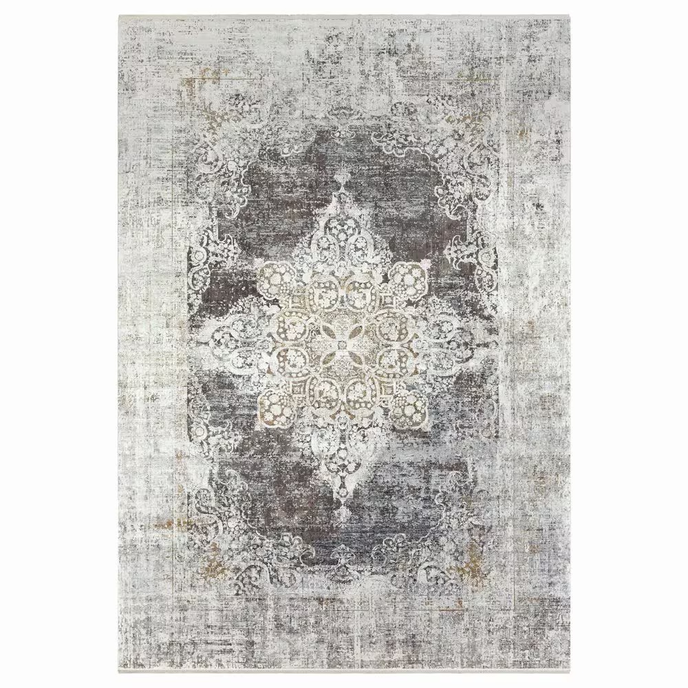 Surya Solar 9'6" x 13' Black, Charcoal, Saffron, White and Light Gray Area Rug