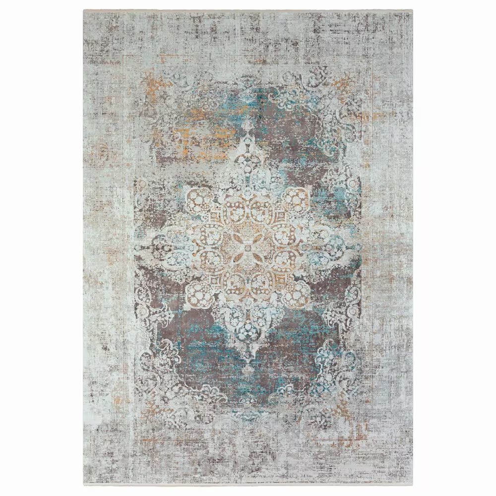Surya Solar 10' x 14' Sky Blue, Charcoal, Light Gray, White and Saffron Area Rug