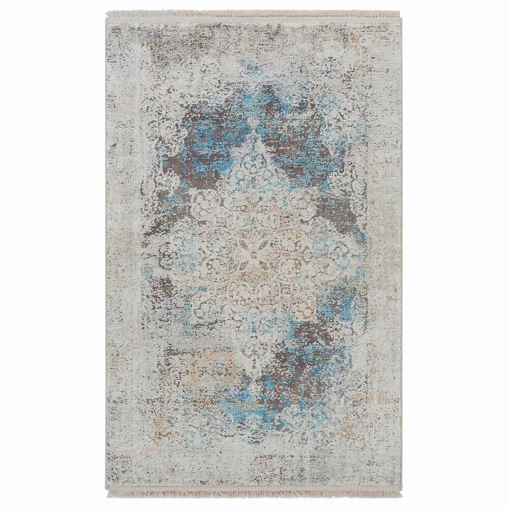 Surya Solar 2' x 3' Sky Blue, Charcoal, Light Gray, White and Saffron Area Rug