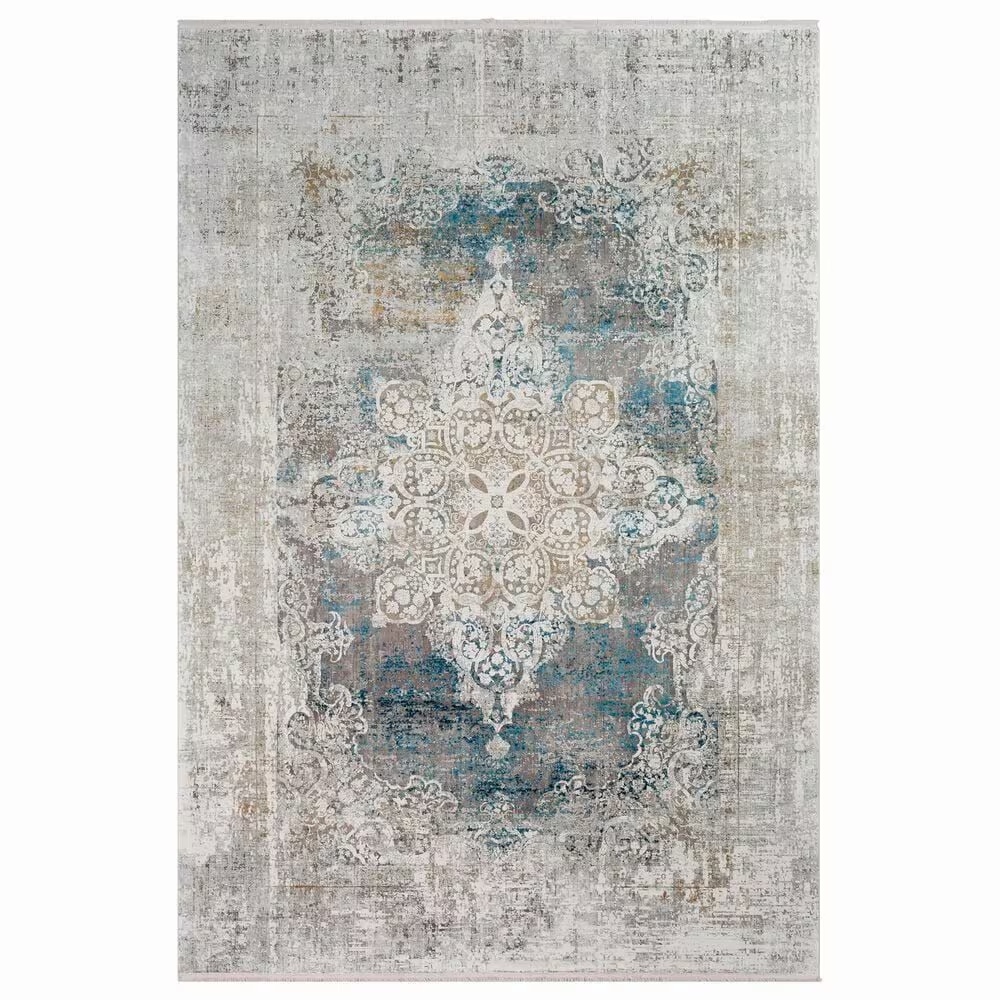 Surya Solar 5' x 7'6" Sky Blue, Charcoal, Light Gray, White and Saffron Area Rug