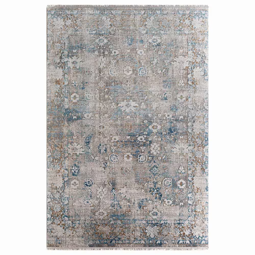 Surya Solar 5' x 7'6" Dark Blue, Charcoal, Light Gray, White and Saffron Area Rug