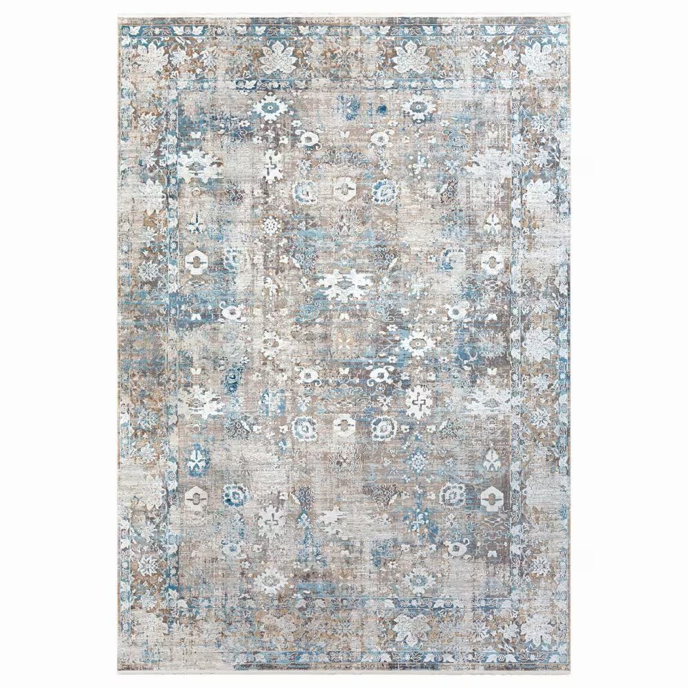 Surya Solar 6'7" x 9'6" Dark Blue, Charcoal, Light Gray, White and Saffron Area Rug