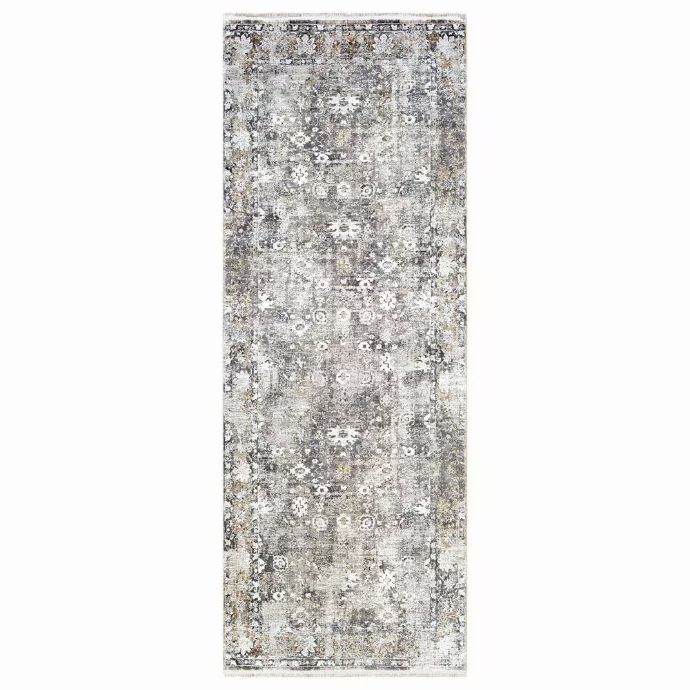 Surya Solar 3' x 8' Black, Gray, Charcoal, Saffron and White Runner