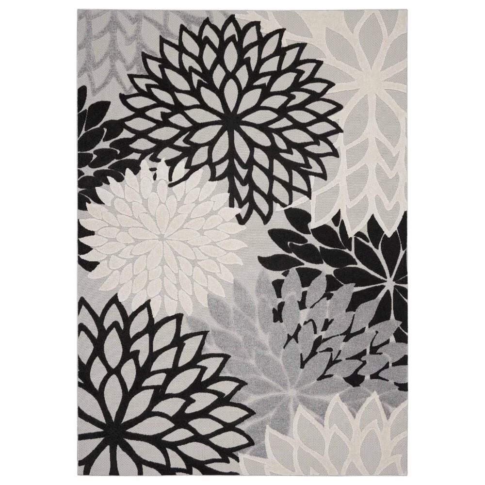 Nourison Aloha Floral 7' x 10' Black and White Indoor/Outdoor Area Rug