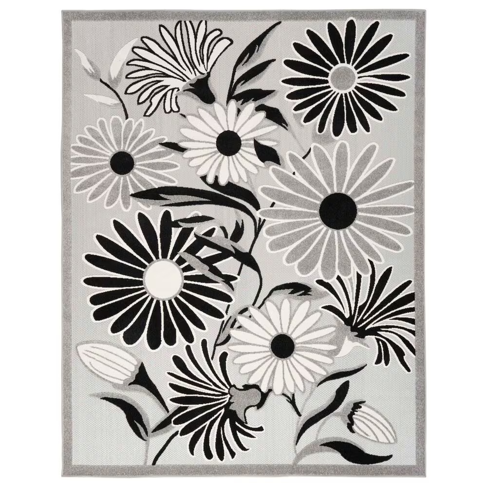 Nourison Aloha 7' x 10' Black and White Indoor/Outdoor Area Rug