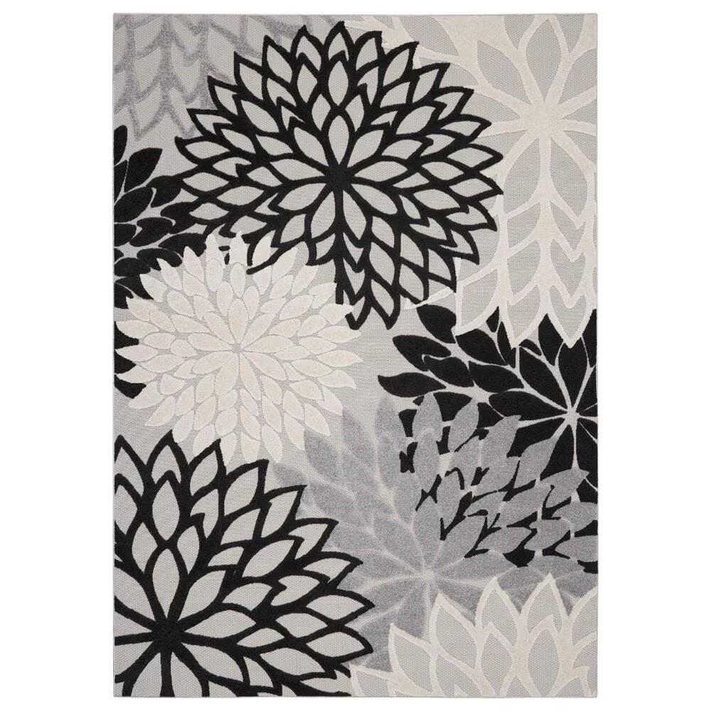 Nourison Aloha Floral 9'6" x 13' Black and White Indoor/Outdoor Area Rug