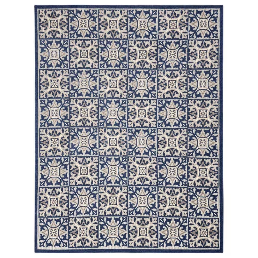 Nourison Aloha Damask 7'10" x 10'6" Blue Indoor/Outdoor Area Rug