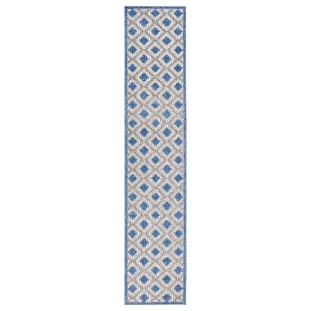 Nourison Aloha ALH26 2'3" x 12' Blue and Grey Indoor/Outdoor Runner