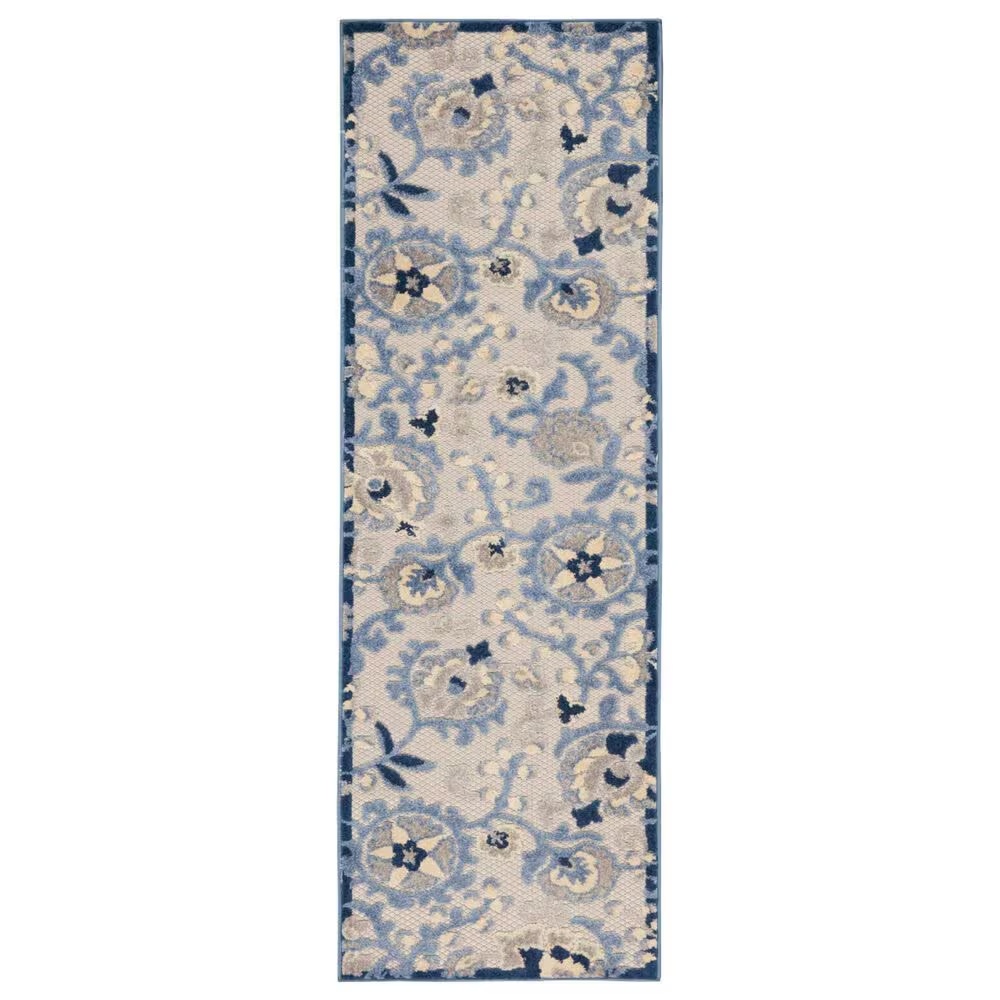 Nourison Aloha ALH17 2'3" x 8' Blue and Grey Indoor/Outdoor Runner