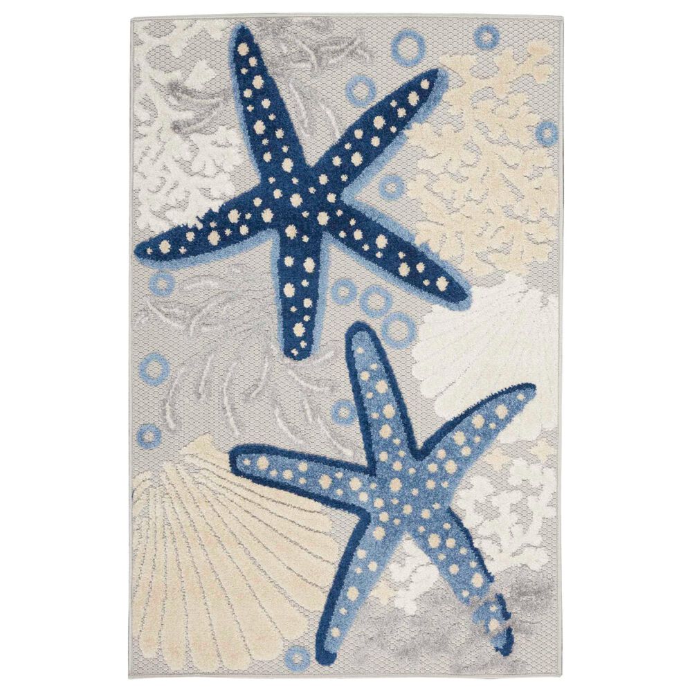 Nourison Aloha 3'6" x 5'6" Cool Grey, Blue, White and Ivory Indoor/Outdoor Area Rug