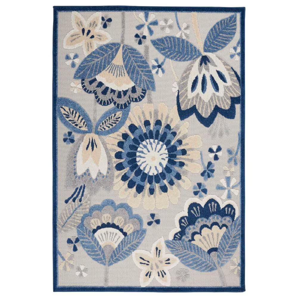 Nourison Aloha ALH25 5'3" x 7'5" Blue and Grey Indoor/Outdoor Area Rug