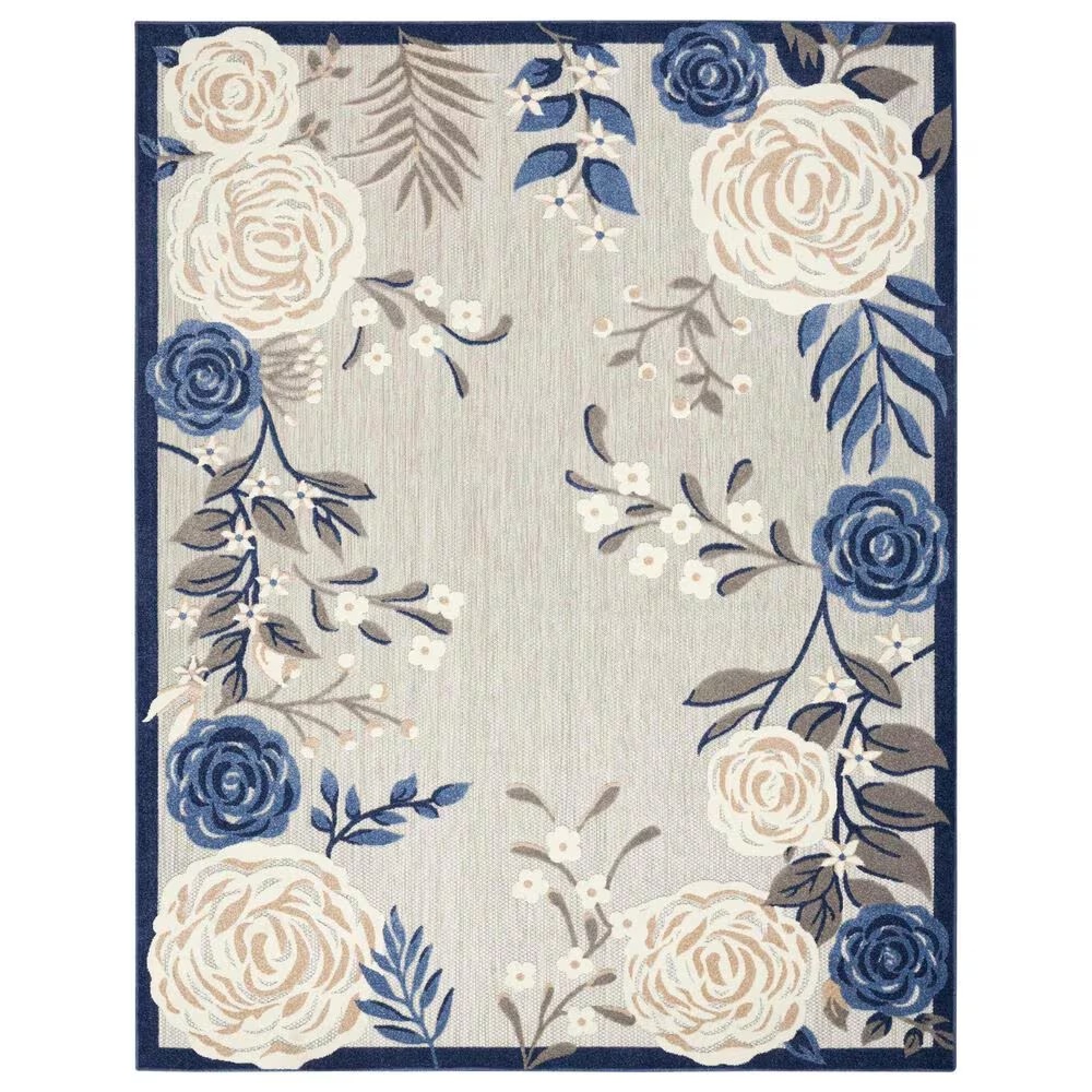 Nourison Aloha ALH32 5'3" x 7'5" Blue and Grey Indoor/Outdoor Area Rug