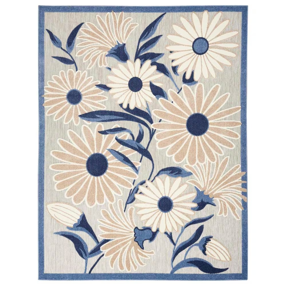 Nourison Aloha ALH33 7'10" x 10'6" Blue and Grey Indoor/Outdoor Area Rug