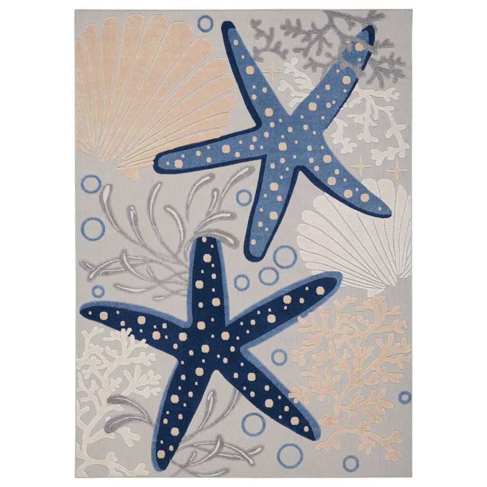 Nourison Aloha 9'6" x 13' Cool Grey, Blue, White and Ivory Indoor/Outdoor Area Rug