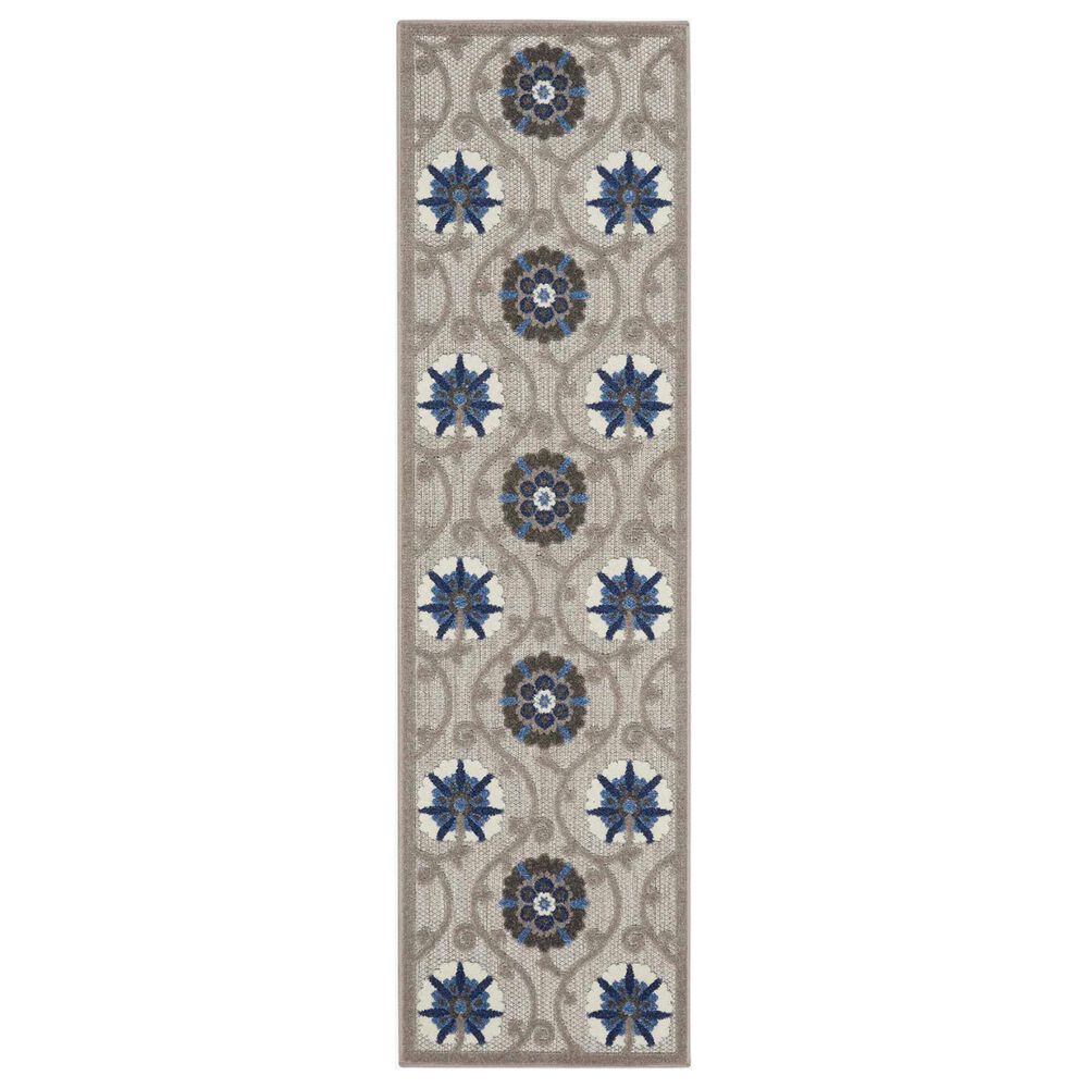 Nourison Aloha 2'3" x 10' Grey and Blue Indoor/Outdoor Runner