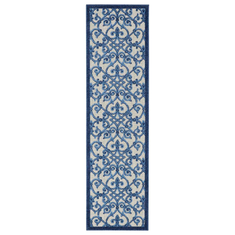 Nourison Aloha Damask 2'3" x 10' Grey and Blue Indoor/Outdoor Runner