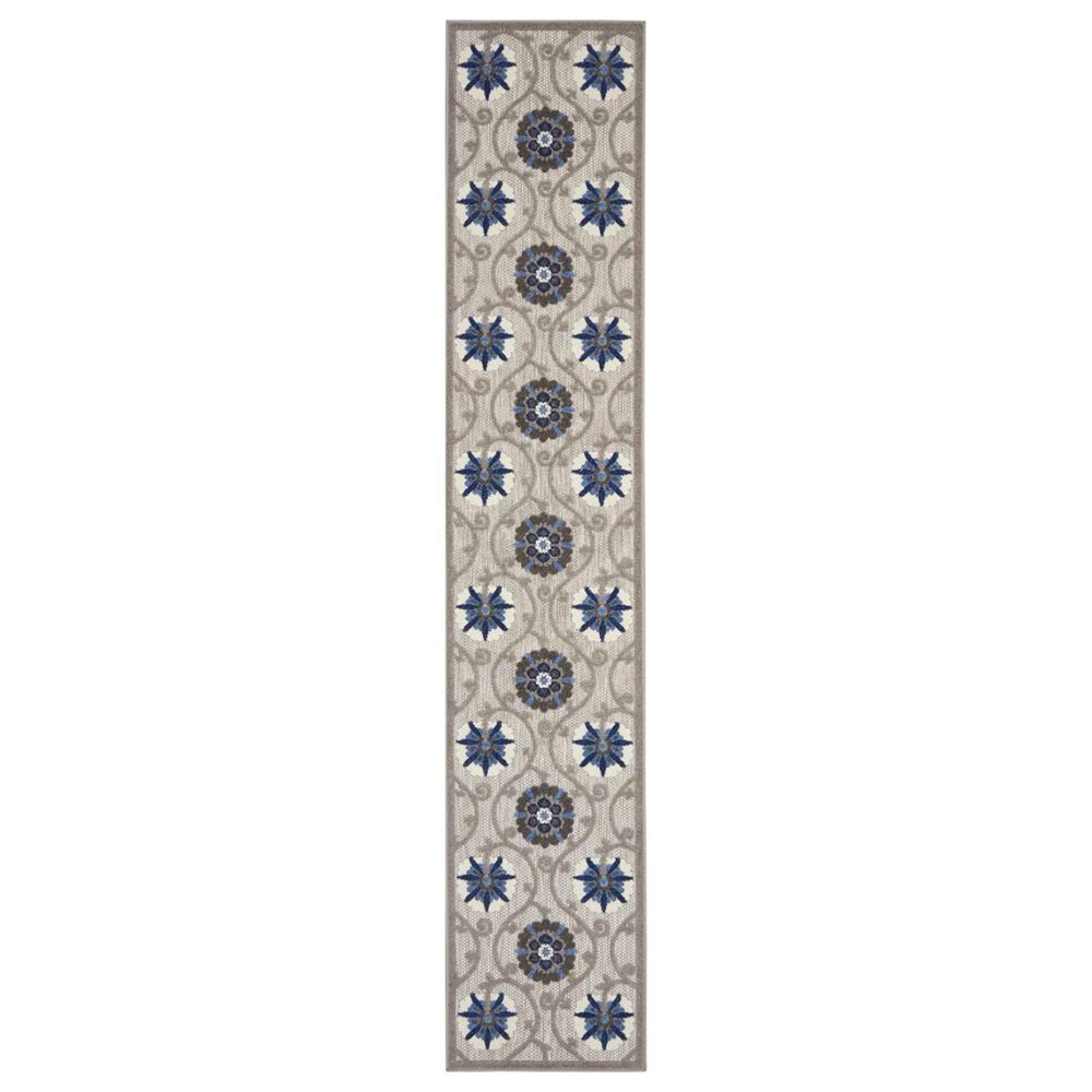 Nourison Aloha 2'3" x 12' Grey and Blue Indoor/Outdoor Runner