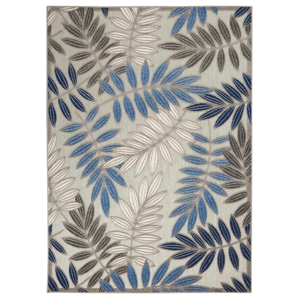 Nourison Aloha Floral 3'6" x 5'6" Grey and Blue Indoor/Outdoor Area Rug
